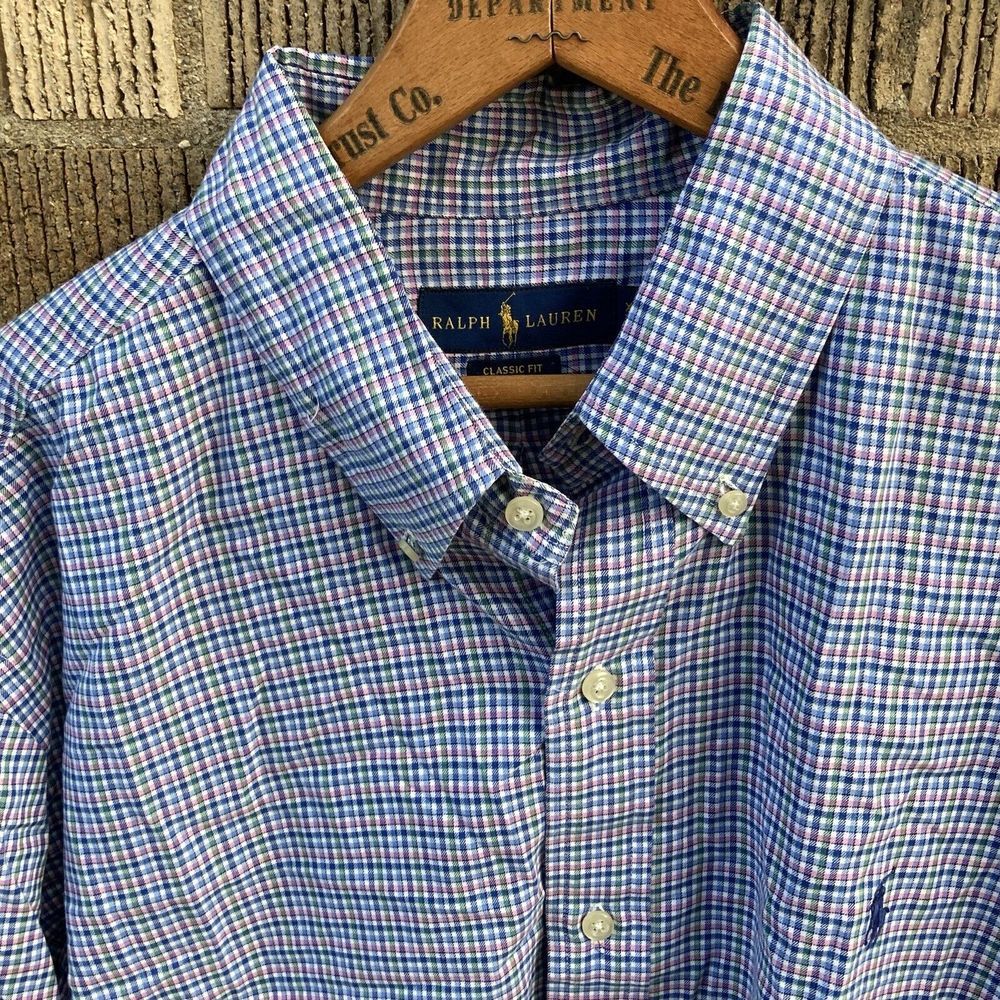 Ralph Lauren Men's XL Button Down Pastel Long Sleeve Plaid Shirt Blue Pink Green